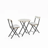 Eportatif Minderli Bistro Takım Bahçe Masa Sandalye Yuvarlak Beyaz 1485 - 4