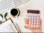 Valkyrie Renkli Çok Şirin 12 Hane Mekanik Hesap Makinası Büyük Ekranlı 4 Fonksiyonlu Ev Ofis Okul Pembe - 7