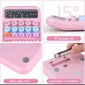 Valkyrie Renkli Çok Şirin 12 Hane Mekanik Hesap Makinası Büyük Ekranlı 4 Fonksiyonlu Ev Ofis Okul Pembe - 8