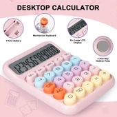 Valkyrie Renkli Çok Şirin 12 Hane Mekanik Hesap Makinası Büyük Ekranlı 4 Fonksiyonlu Ev Ofis Okul Pembe - 10