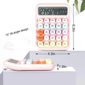 Valkyrie Renkli Çok Şirin 12 Hane Mekanik Hesap Makinası Büyük Ekranlı 4 Fonksiyonlu Ev Ofis Okul Pembe - 3