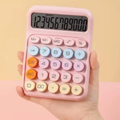 Valkyrie Renkli Çok Şirin 12 Hane Mekanik Hesap Makinası Büyük Ekranlı 4 Fonksiyonlu Ev Ofis Okul Pembe - 6