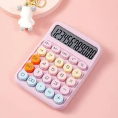 Valkyrie Renkli Çok Şirin 12 Hane Mekanik Hesap Makinası Büyük Ekranlı 4 Fonksiyonlu Ev Ofis Okul Pembe - 4