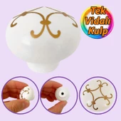 Defne Altın Çizgili Beyaz Polimer Düğme Kulp Mantar Mobilya Mutfak Dolabı Çekmece Kulbu Kulpları - 1