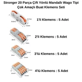 Stronger 20 Parça Çift Yönlü Mandallı Wago Tipi Çok Amaçlı Buat Klemens Seti - 2