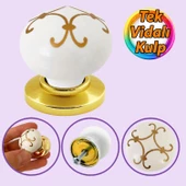 Defne Altın Çizgili Beyaz Polimer Düğme Kulp Altın Tablalı Mobilya Mutfak Dolabı Çekmece Kulbu Kulpları thumbnail 1