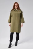Kadın Oversize Astarlı Dokuma Trençkot - 3