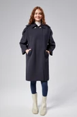 Kadın Oversize Astarlı Dokuma Trençkot - 10
