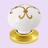 Defne Altın Çizgili Beyaz Polimer Düğme Kulp Altın Tablalı Mobilya Mutfak Dolabı Çekmece Kulbu Kulpları thumbnail 5