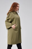Kadın Oversize Astarlı Dokuma Trençkot - 7