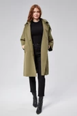 Kadın Oversize Astarlı Dokuma Trençkot - 9