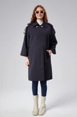 Kadın Oversize Astarlı Dokuma Trençkot - 11