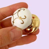 Defne Altın Çizgili Beyaz Polimer Düğme Kulp Altın Tablalı Mobilya Mutfak Dolabı Çekmece Kulbu Kulpları thumbnail 2