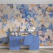 Beyaz Mavi Çiçek Desenli Duvar Kağıdı thumbnail 4