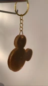 Kahverengi Renk Gold Süslemeli Gold Aksesuarlı Mickey Mouse Şekil Epoksi Anahtarlık El Yapımı Hediyelik - 7