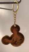 Kahverengi Renk Gold Süslemeli Gold Aksesuarlı Mickey Mouse Şekil Epoksi Anahtarlık El Yapımı Hediyelik - 4