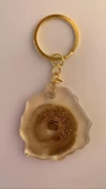 Transparan Sarı Renkli Gold Süslü Gold Aksesuarlı Karışık Desenli Epoksi Anahtarlık El Yapımı Hediyelik - 6