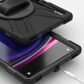 Samsung Galaxy Tab S9 FE Plus - Tablet Kılıfı Boyun ip Askılı El Tutmaçlı Koruyucu Zırh Tank Defender Kılıf - 6