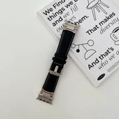 Apple Watch Ultra 49mm - Kordon Metal Başlıklı Suni Deri Kordon KRD-114 thumbnail 2