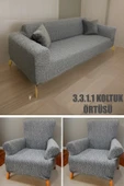 Gri Renk 3+3+1+1 Streç Lastikli Esnek Yıkanabilir Pamuklu Jakarlı Koltuk Örtüsü Takımı Koltuk Kılıfı - 1