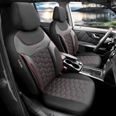 Otom Yeni Carbon Design 3D Dokulu Kumaş Oto Koltuk Kılıfı Tam Set Siyah-Kırmızı - 1