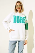More Baskılı Şardonlu Sweatshirt Ekru - 2