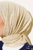 Çiçek Motif Desen Yazma Eşarp Latte - 4