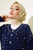 Çiçek Motif Desen Yazma Eşarp Latte - 1