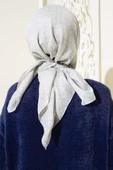 Çiçek Motif Desen Yazma Eşarp Gri - 3