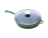 Sürel Degrade Koyu Yeşil 28cm Yuvarlak Cam Kapaklı Demir Döküm Tava - 1