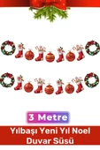 Özel Üretim Tek Taraflı Baskı Yeni Yıl Noel Yılbaşı Dekoratif Kağıt Banner Çelenk Duvar Süsü 3 Metre - 1