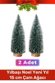 Mini Çam Masaüstü Minyatür Dekorasyon Küçük Süs Kar Yeni Yıl Noel Yapay Sedir Ağacı 15cm 2 Adet - 1