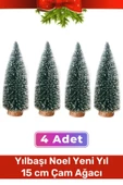 Mini Çam Masaüstü Minyatür Dekorasyon Küçük Süs Kar Yeni Yıl Noel Yapay Sedir Ağacı 15cm 4 Adet - 1