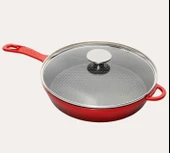 Sürel Degrade Kırmızı 28cm Yuvarlak Cam Kapaklı Demir Döküm Tava - 1