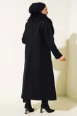 Yaka Kürklü Kuşaklı Uzun Kaban Siyah - 3