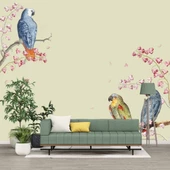 Papağan ve Ağaç Dalı Temalı Duvar Kağıdı thumbnail 1