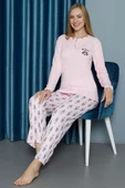 Desenli Kışlık Viscon Pijama Takımı Pembe - 1