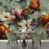 Soft Çiçek Çizimi Desenli Duvar Kağıdı - 5
