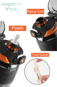 TKK 800 ML Çift Renk Softtouch Pipetli/Rahat içim Bpa İçermeyen Taşıma Askılı Tritan Su Matarası FFTKK1020G-800ML - 3