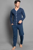 Boydan Düğmeli Uzun Kol Erkek Pijama Takım İndigo - 2
