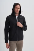 Cazador 24KCEED01047 Siyah Erkek Soft Shell Kapişonlu Önü Fermuarlı 3 Cepli %96 Polyester %4 Elastan Silim Fit Mont - 2