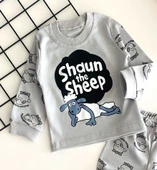 Neşeli Bebekler Baby Koyun Shaun Annesinin Kuzusu Baskılı Pijama Takım Gri - 2