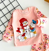 Neşeli Bebekler Baby Kardan Adamlı Baby Duck & Baby Daisy Duck Baskılı Pijama Takım Somon - 2