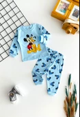 Neşeli Bebekler Baby Mickey ve Pluto Baskılı Pijama Takım Mavi - 1