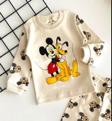 Neşeli Bebekler Baby Mickey ve Pluto Baskılı Pijama Takım Bej - 2