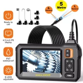 4.3 İNÇ ÇİFT KAMERA EKRANLI YILAN KAMERA (Ayarlanabilir Parlak 8 LED + 5 Metre Kameralı Kablo) - 1