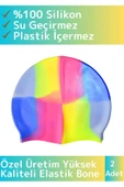 Özel Üretim Su Geçirmez Silikon Yüzücü Havuz&Deniz Bonesi Elastik Yüzme Şapkası Renkli 2 Adet - 1