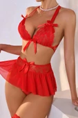 Kırmızı Yüksek Bel Etekli Büyük Beden İç Çamaşır Takımı 16066 -KOTYORATICARET - 1