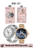 Premium Yuvarlak Amoled Ekran Taşlı Çift Kordonlu RW 51 Kadın Akıllı Saat Kol Saati Watch Rose Gold thumbnail 1