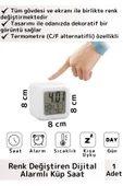 Premium Dekoratif Küp Termometre Takvimli 7 Renk Değiştiren Dijital Alarmlı Küp Masa Çalar Saat thumbnail 1